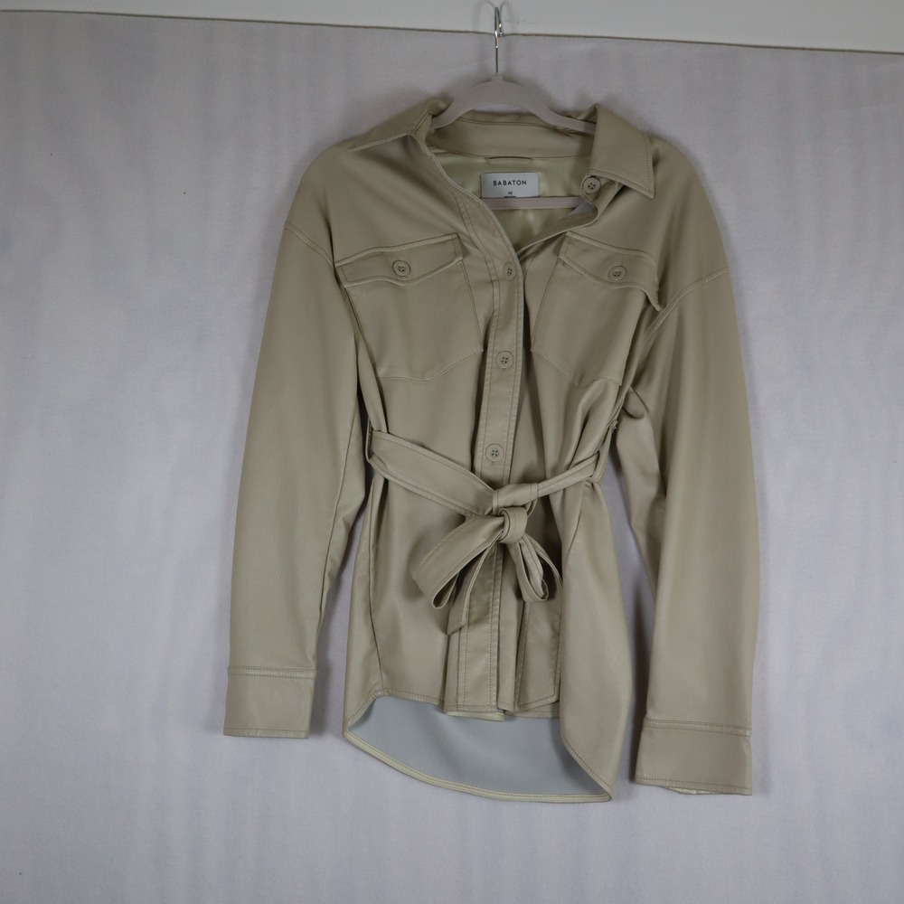 Aritzia Babaton Leather Belted Jacket XS Cream Minimalist Chic Quiet Luxury Fall